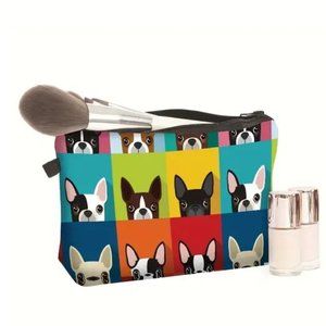 New Boston Terrier Frenchie Dog Makeup Bag Cosmetic Clutch Zip Pouch Travel GIFT